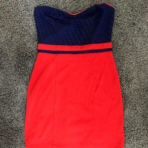 Orange, Blue, Black Urban Strapless Dress